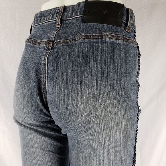 Express Boot Cut Jeans with Beaded Legs, 5/6 - Picture 1 of 6